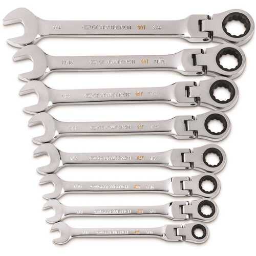 90-Tooth SAE Ratcheting Flex-Head Combination Wrench Set with Tray