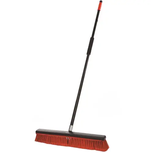24 in. Red Indoor Smooth Surface 2-in-1 Squeegee Push Broom