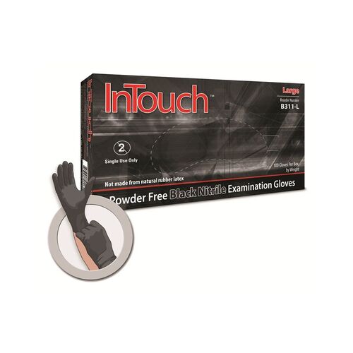 INTOUCH PF BLACK NITRILE SMALL DISPOSABLE GLOVES 100/BX