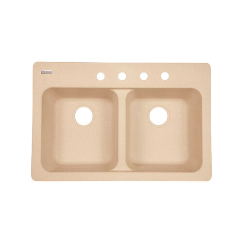 KINDRED FTS904BX Kitchen Sink, 4-Deck Hole, 33 in OAW, 22 in OAH, 9 in OAD, Tectonite, Sand, Top Mounting