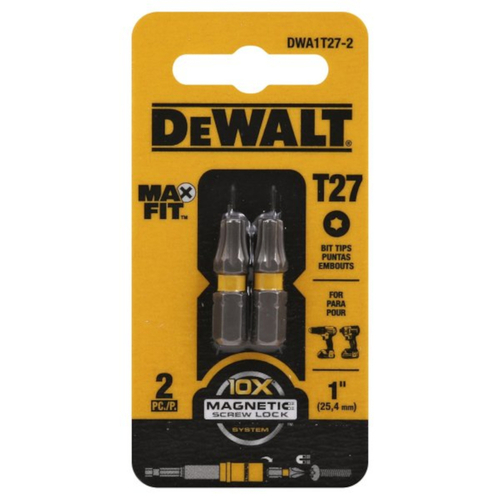 DEWALT DWA1T27-2 Insert Bit Max Fit Torx T27 S X 1" L S2 Tool Steel