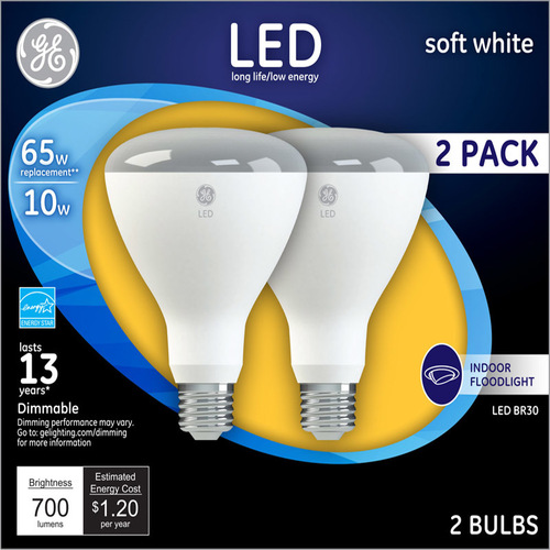 GE 40918 LED Floodlight Bulb BR30 E26 (Medium) Soft White 65 Watt Equivalence Frosted