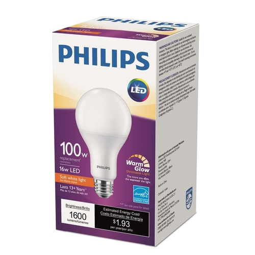 Philips 561027 LED Bulb A19 E26 (Medium) Soft White 100 Watt Equivalence Frosted