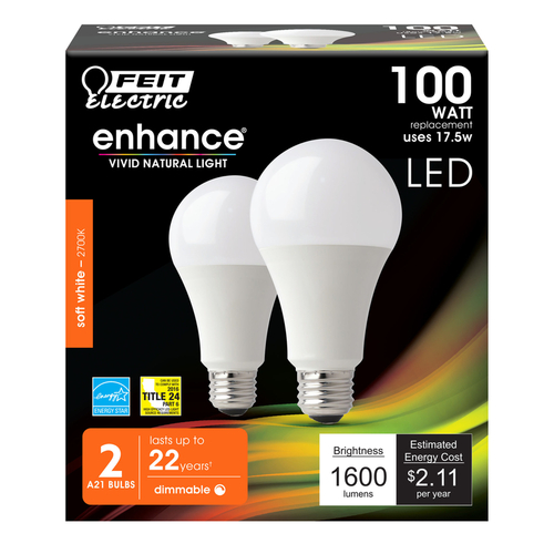 LED Bulb A19 E26 (Medium) Soft White 100 W Soft White Pair