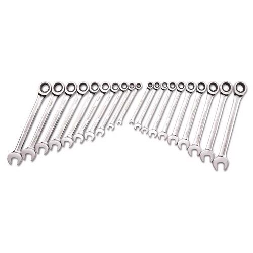 Ratcheting Combination Wrench Set 12 Point Metric and SAE Silver