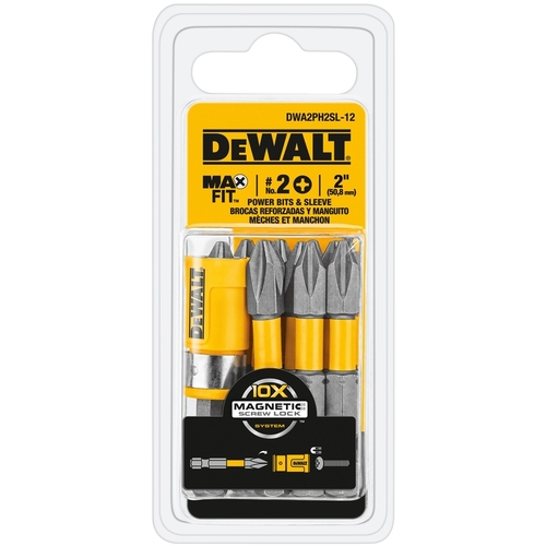 DEWALT DWA2PH2SL-12 Power Bit and Sleeve Set Max Fit Phillips #2 X 2" L S2 Tool Steel