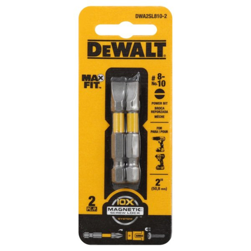 DEWALT DWA2SL810-2 Power Bit Max Fit Slotted #8-10 X 2" L S2 Tool Steel Pair