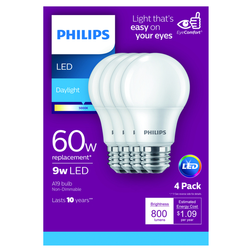 Philips 461137 LED Bulb A19 E26 (Medium) Daylight 60 Watt Equivalence Frosted