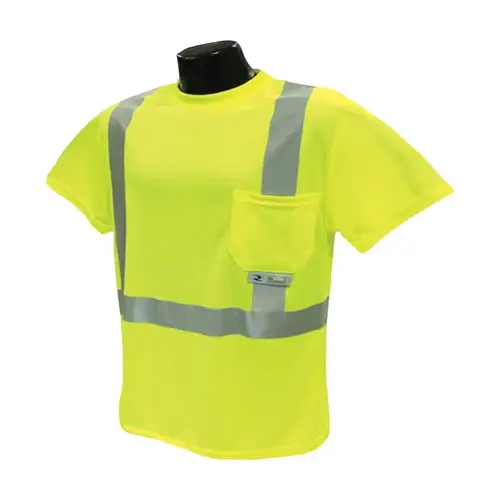 Safety T-Shirt, L, Polyester, Green, Short Sleeve, Pullover Closure