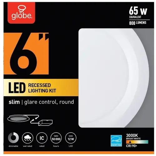 Recessed Lighting Kit Ultra Slim Energy Star Frost White 6" W Metal LED 12 W Frost