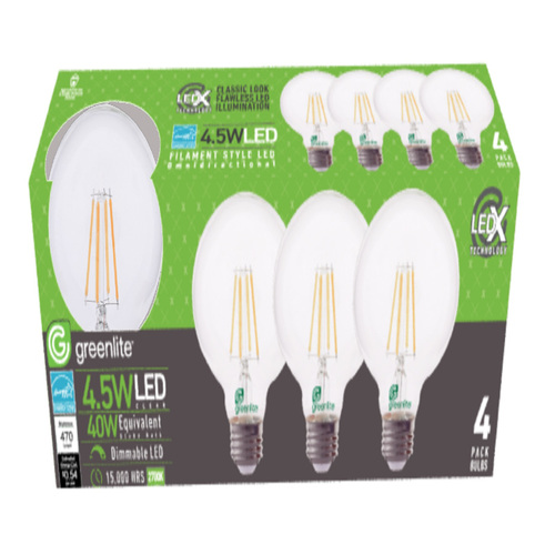 Greenlite 4.5WLEDXGLOBED4 Filament LED Bulb G25 E26 (Medium) Soft White 40 Watt Equivalence Clear