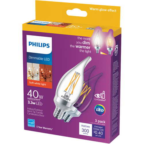 LED Bulb B11 E12 (Candelabra) Soft White 40 W Clear