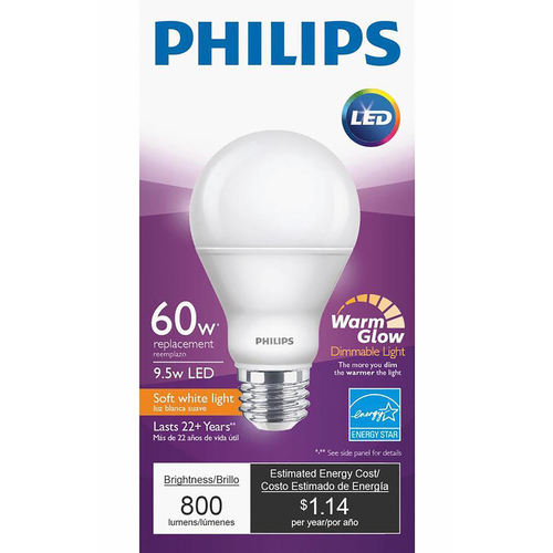 Philips 479444 LED Bulb A19 E26 (Medium) Warm White 60 Watt Equivalence Frosted