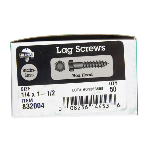 Lag Screw 1/4" X 1-1/2" L Hex Stainless Steel