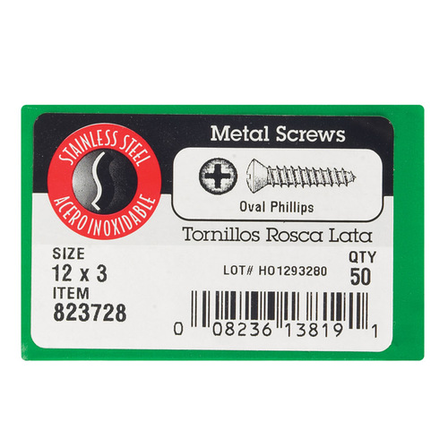 Sheet Metal Screws No. 12 X 3" L Phillips Oval Head Silver