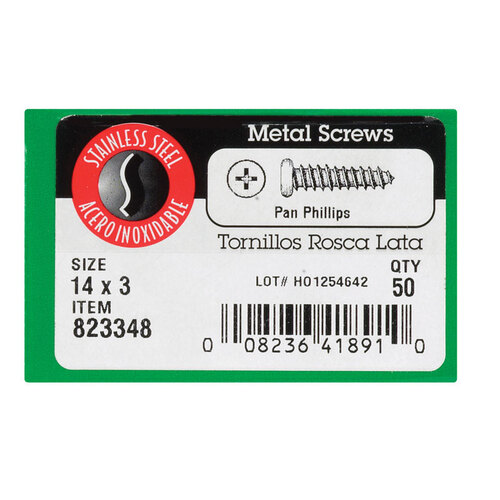 Sheet Metal Screws No. 14 X 3" L Phillips Pan Head Silver