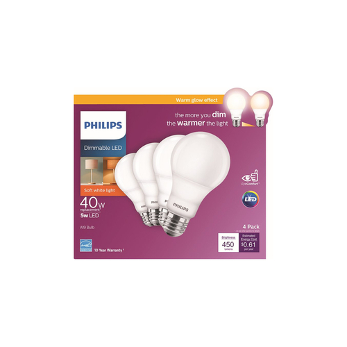 Philips 548388 LED Bulb A19 E26 (Medium) Soft White 40 W Frosted