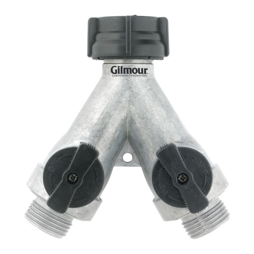 Gilmour 8002141001 YHose Connector with Shut Offs 3/4" Metal Threaded