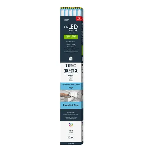 10 LED Light Bulb, Ballast Bypass, Linear, Plug and Play, T8 Lamp, 32 W Equivalent White - pack of 10