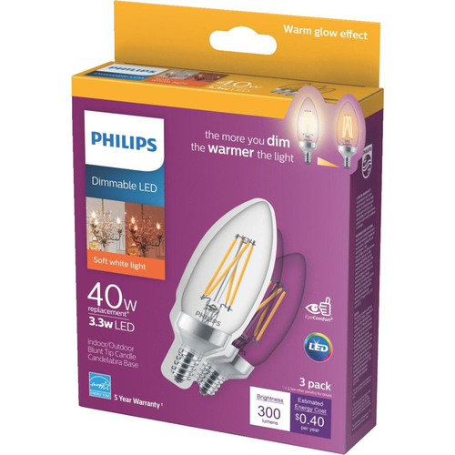 Philips 540773 LED Bulb B11 E12 (Candelabra) Soft White 40 W Clear