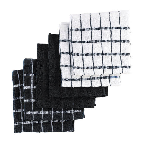 Dish Cloth Black Cotton Check/Solid Black