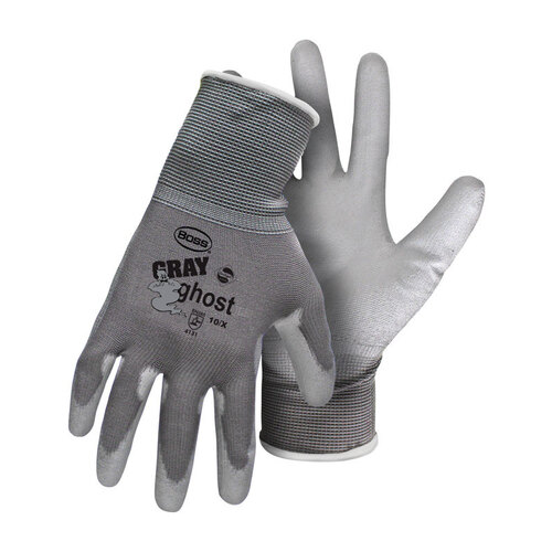 Gray Ghost General-Purpose Gloves, L, Knit Wrist Cuff, Polyurethane Coating, PVC Glove, Gray
