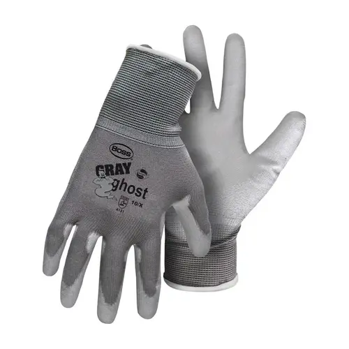 Gray Ghost General-Purpose Gloves, L, Knit Wrist Cuff, Polyurethane Coating, PVC Glove, Gray