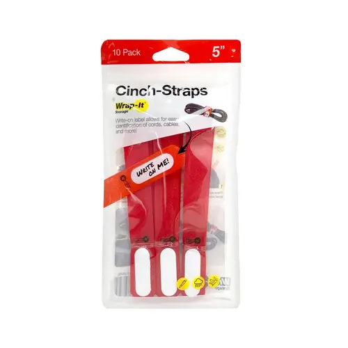 Cinch-Strap Storage Straps, Red, 5-In   pack of 10