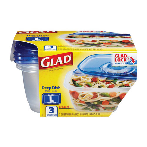 GLAD 70045 Food Storage Container Set 64 oz Clear Clear