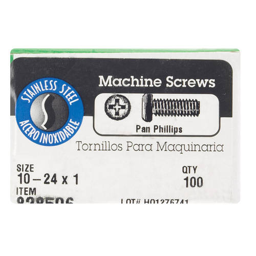 Machine Screws No. 10-24 X 1" L Phillips Flat Head Stainless Steel