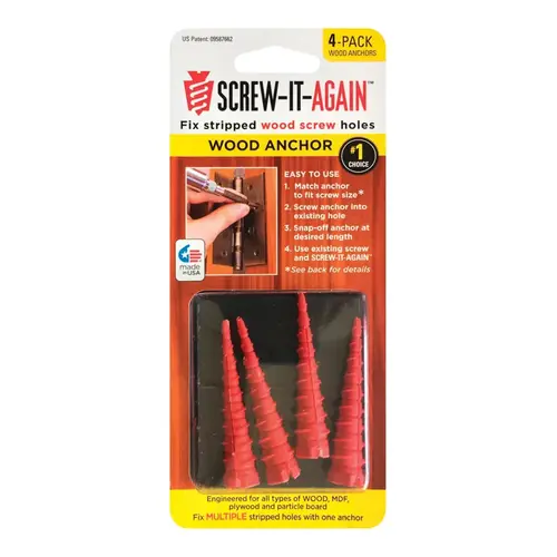 Screw-It-Again SIA-4PK #2 to #16 Thread x 2 In. Red Plastic Wood Anchor (4 Ct.)