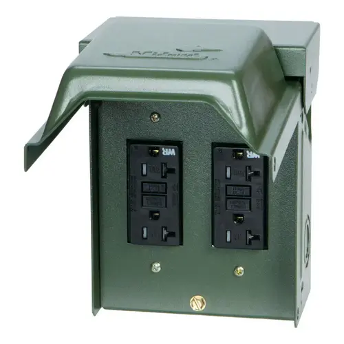 General Electric U012010GRP Power Outlet Box Midwest 20 amps 120 V 0 space 0 circuits Surface Mount Green