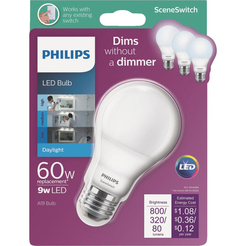 Philips 464909 LED Bulb Scene Switch A19 E26 (Medium) Daylight 60 W Frosted