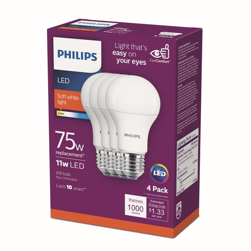 Philips 542944 LED Bulb A19 E26 (Medium) Soft White 75 W Frosted