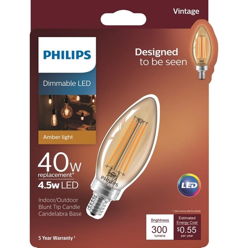 LED Bulb B11 E12 (Candelabra) Amber Warm White 40 W Clear