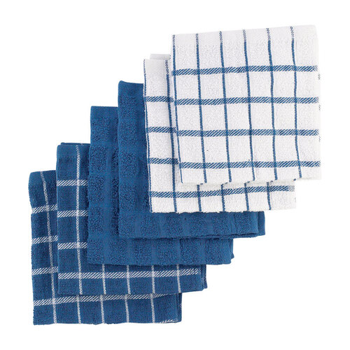 Dish Cloth Federal Blue Cotton Check/Solid Federal Blue