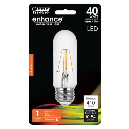 Filament LED Bulb T10 E26 (Medium) Warm White 40 W Clear