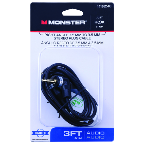 Monster 141082-00 Stereo Plug Cable Just Hook It Up 3 ft. L 3.5 mm Black