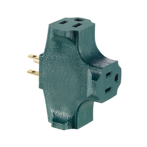 Adapter Grounded 3 outlets Green