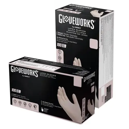 Gloveworks TLF46100 Disposable Gloves, L, Latex, Powder-Free, Ivory, 14.37 in L - pack of 100