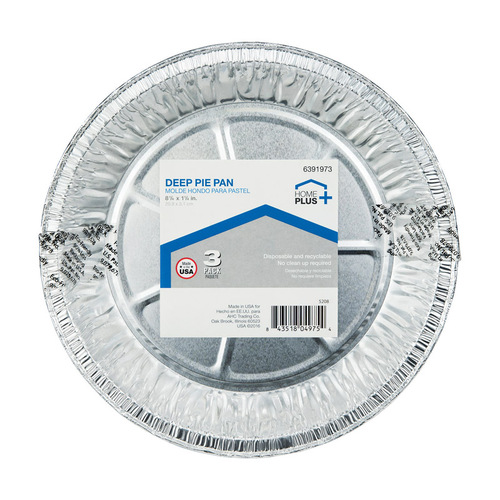 Deep Pie Dish Durable Foil 8-1/4" W X 8-1/4" L Silver Silver