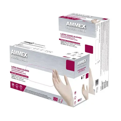 Ammex GPPFT42100 Disposable Gloves Professional Latex Small Ivory Powder Free Polymer Coated