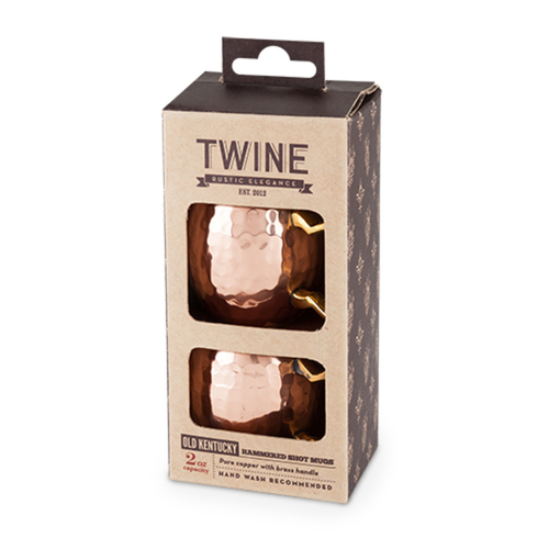 TWINE 3622 Moscow Mule Shot Mugs Old Kentucky 2 oz Copper/Stainless Steel Hammered