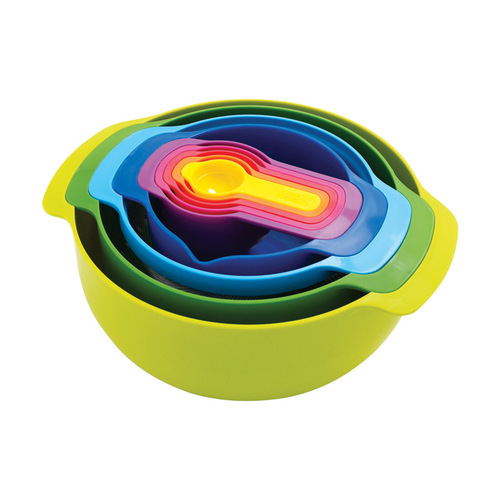 Mixing Bowls and Measuring Set Nest 3 qt Polypropylene Multicolored 9 pc Multicolored
