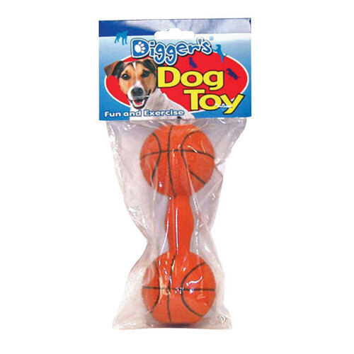 Boss Pet 52531 Squeaky Dog Toy Digger's Orange Basketball Dumb Bell Latex Large Orange