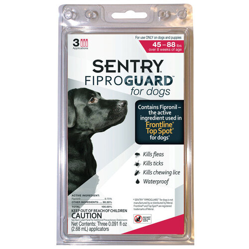 SENTRY 02952 Flea and Tick Drops Fiproguard Liquid Dog 9.70%Fipronil and 90.30%Other Ingredients 0.091 oz