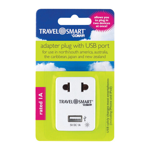 Travel Smart NWG17X Adapter Plug w/USB Port Type A For Worldwide Gray
