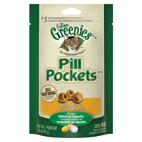 Greenies GREO2141 Food Pill Pockets Adult Chicken Cat Grain Free 1.6 oz