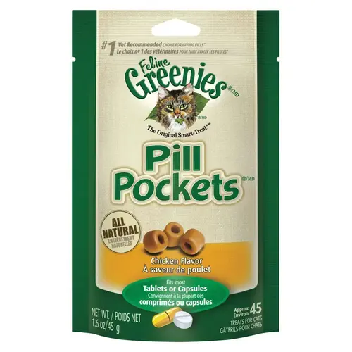 Greenies 428261 Food Pill Pockets Adult Chicken Cat Grain Free 1.6 oz