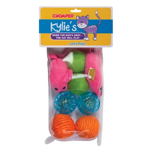 Pet Toy Kylies Brights Assorted Mouse and Ball Plush/Rubber Large Assorted